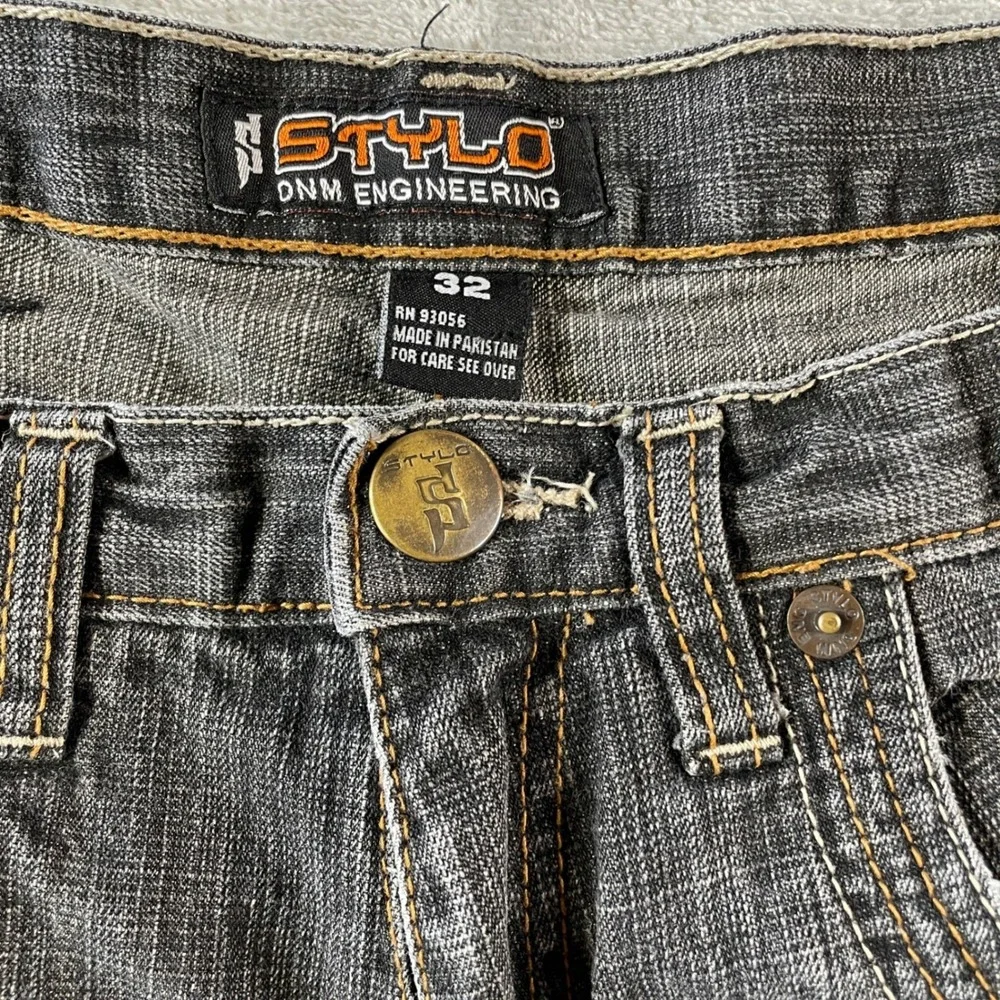 Vintage Stylo DNM Engineering Denim Shorts Mens 32 Black Gray Distressed 90s Y2K - Picture 2 of 7